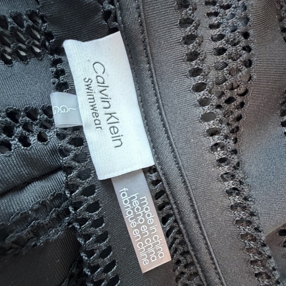 Calvin Klein Tunic Swim Cover Up Womens L Black Open Knit V-Neck Beach Pool Vaca - Picture 7 of 11